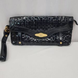 Elliott Lucca Black Woven Leather Clutch With Wrist Strap Women's Bag